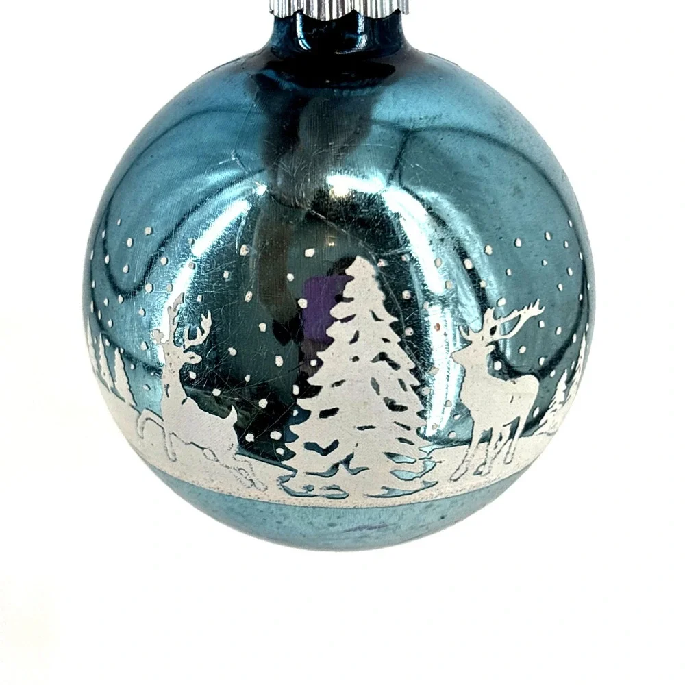 Vintage SHINY BRITE Christmas Ornament Winter Wonderland Deer‎ Trees RARE COLOR